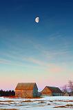 Sunrise Moon Over Two Barns_14505
